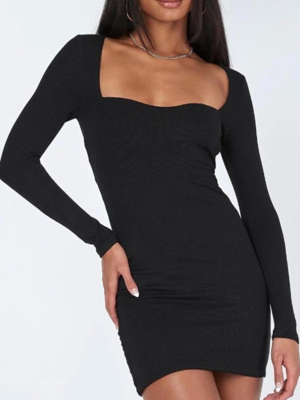 Princess Polly Black Longsleeve Sweetheart Dress